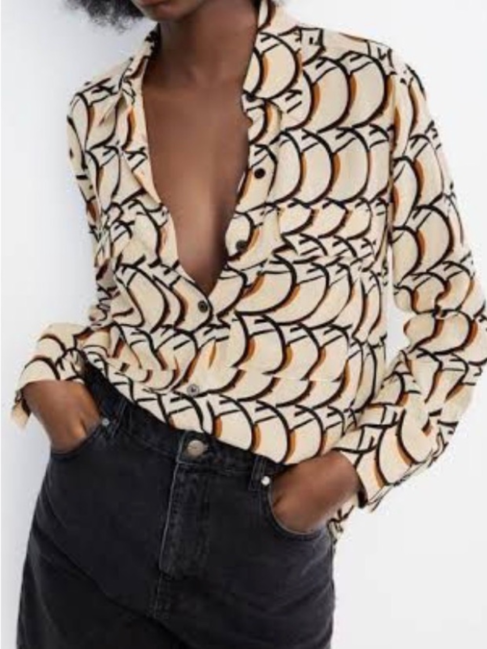Cream-colored Zara button-down shirt